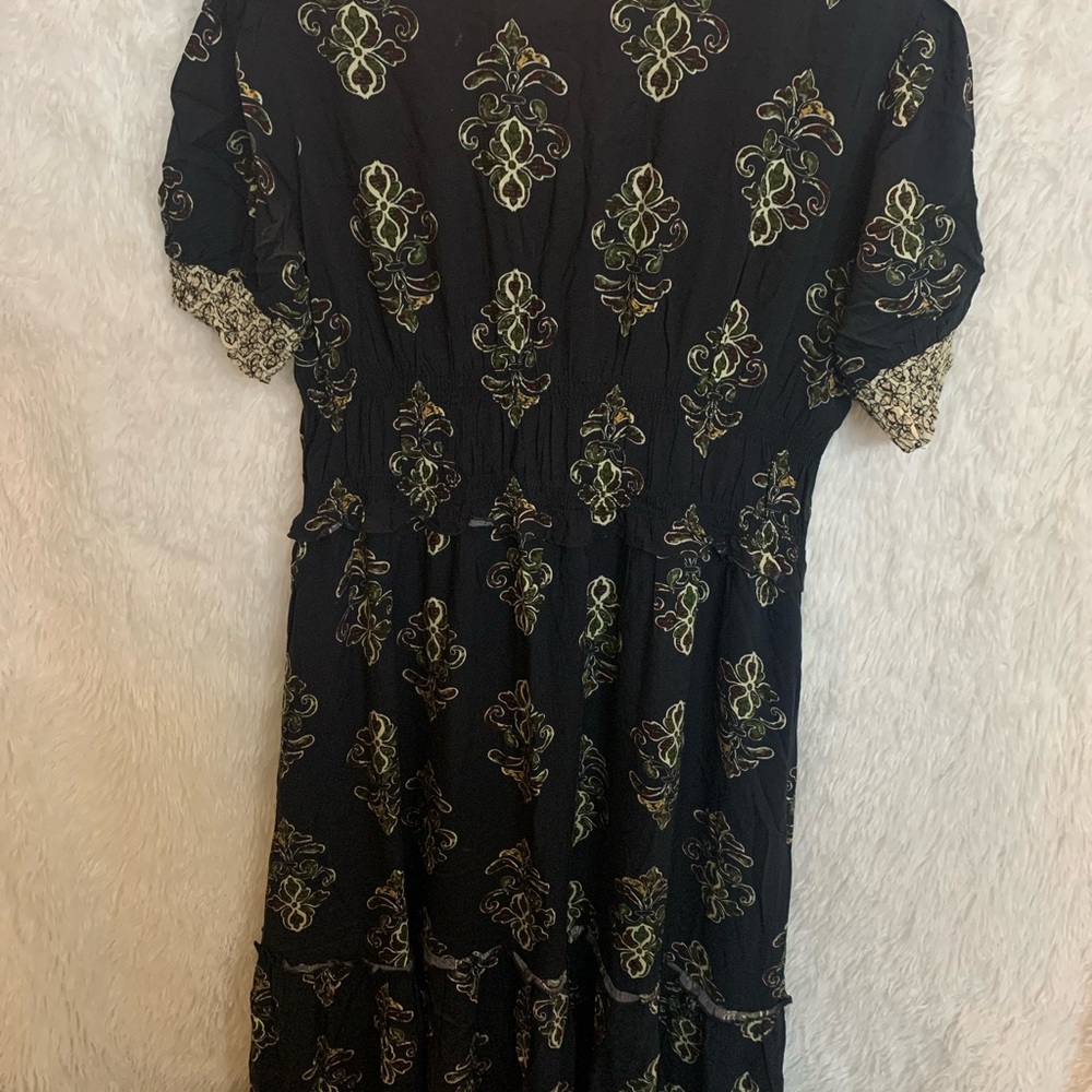 Lapis Boho Peasant Dress Maxi Elastic Waist Tiered Solid Black Size L Large Nwot - Picture 4 of 15